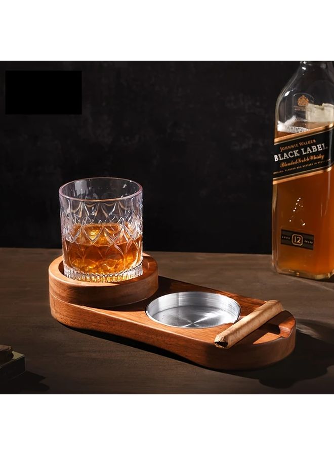 Style2 Solid Wood Vintage Cigar Whiskey Holder with Ashtray Dark Stained Finish Home Decor - Image 1